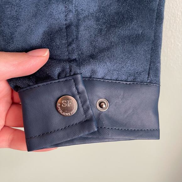 Superlative Fashion SF Italian Luxury Bomber Jacket Mens M Suede Zip Up Blue NWT - Picture 7 of 14